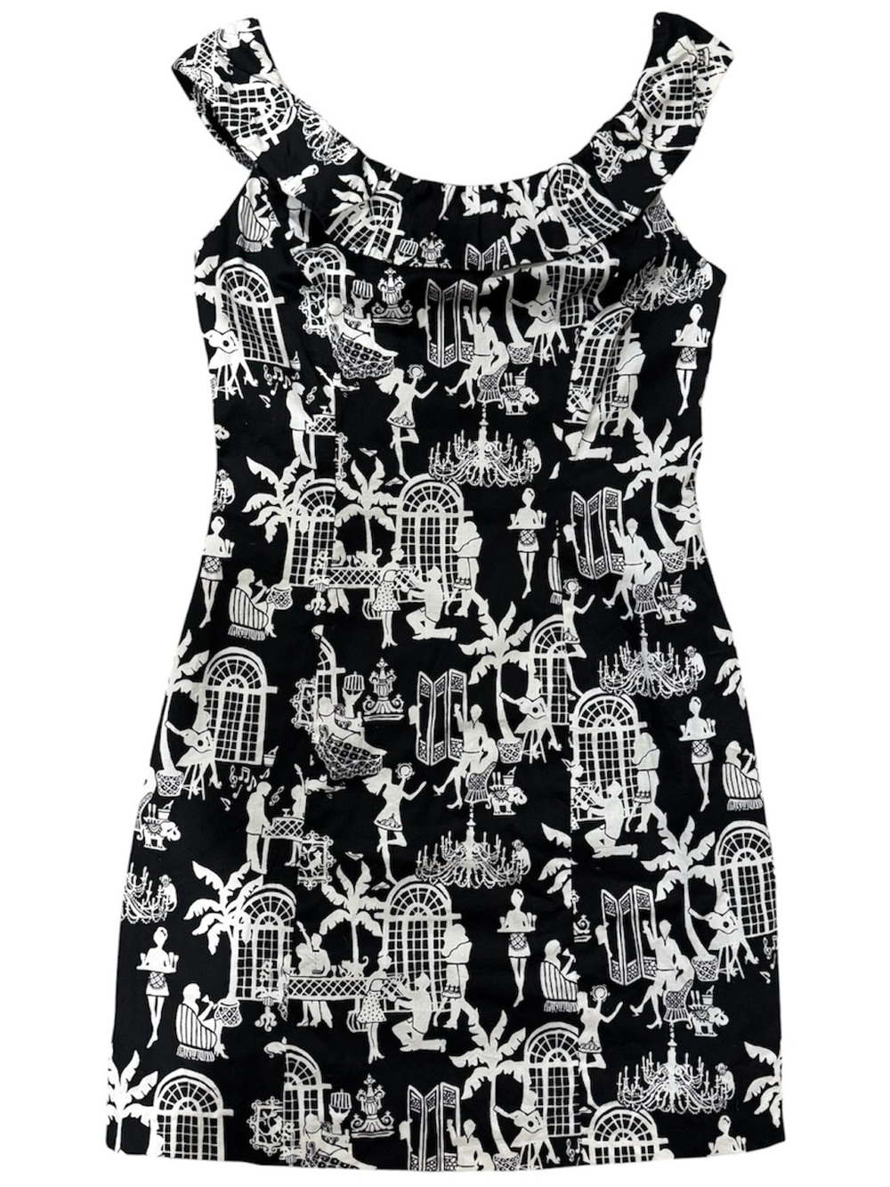 Lilly Pulitzer Dress Women 4 Black White Late Night Toile Novelty Print Vintage